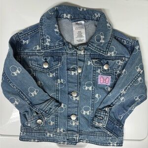 Disney Minnie Mouse Denim Jacket with Minnie Ear/Bow Allover Print, Sz. 3T